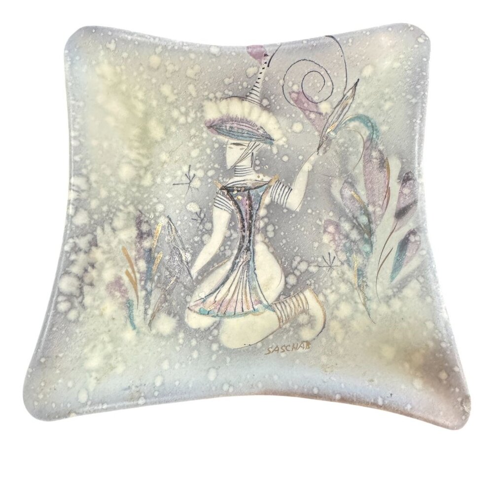 Sascha Brastoff California MCM Ceramic Dish With Abstract Hand Painted Design '0